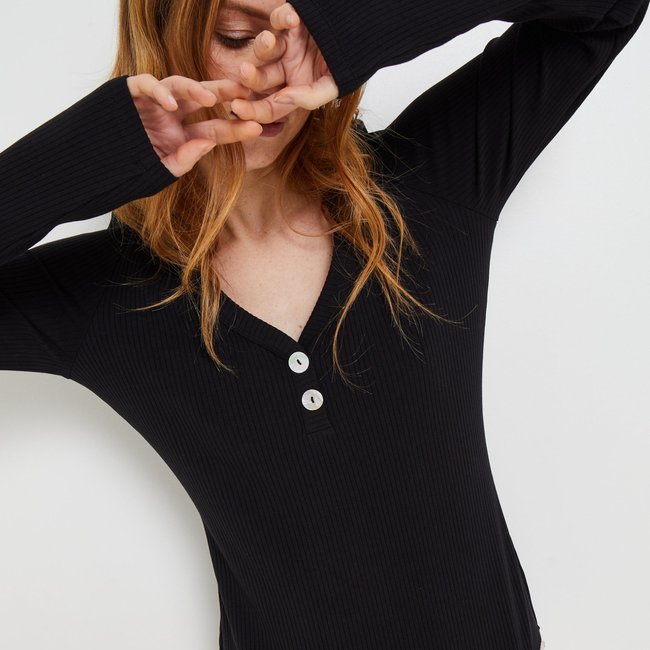 Body manches longues côte fine contenant du coton BIO GOTS - MONOPRIX