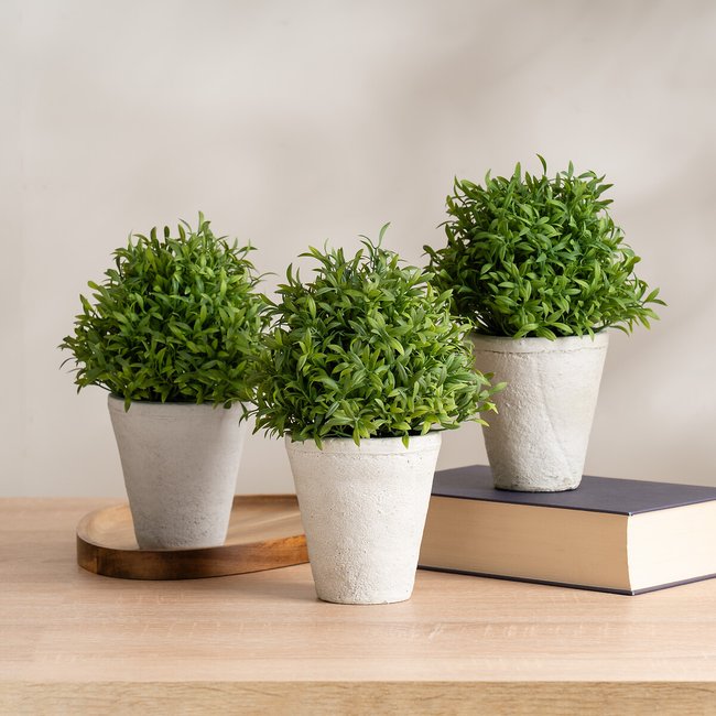Set of 3 Artificial Topiary Plants in Cement Pot, green, SO'HOME