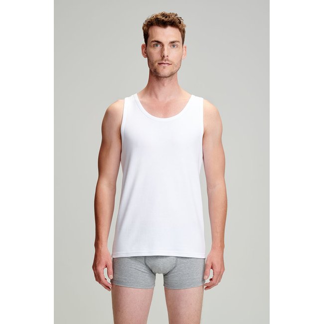 Débardeur à col rond en pur coton épais Bio blanc <span itemprop=