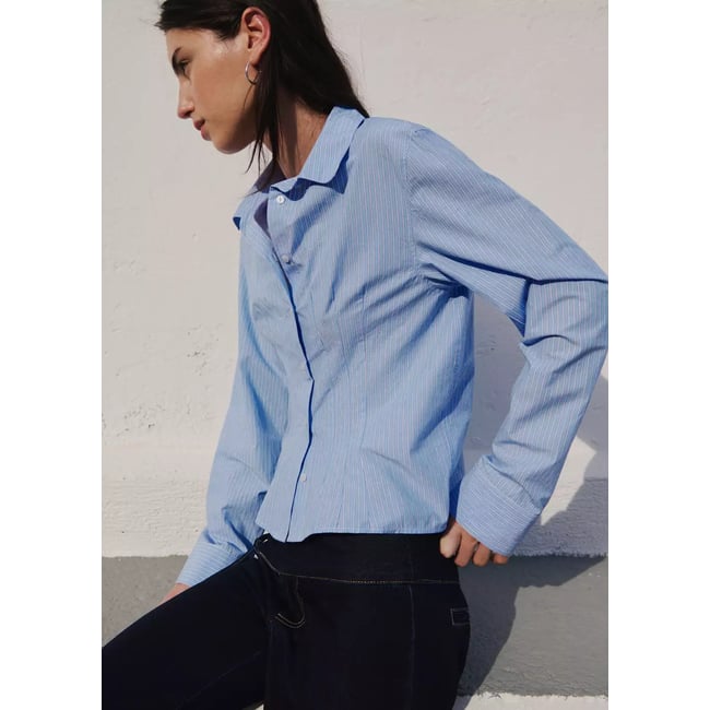 Chemise 100 % coton rayures bleu ciel <span itemprop=