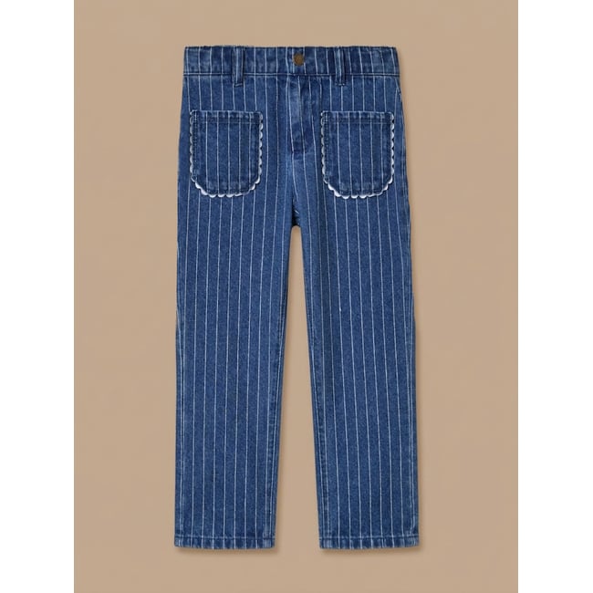 Pantalon droit rayé festonné rayure tennis <span itemprop=