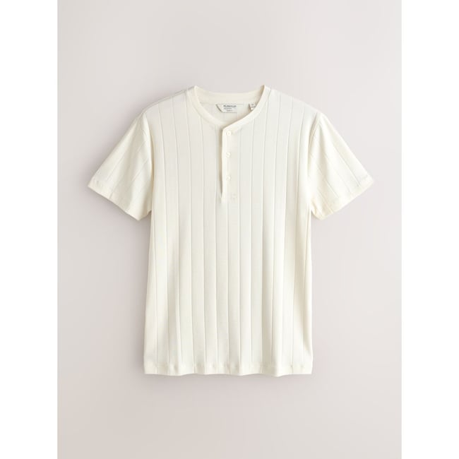 T-shirt texturé élégant en coton et modal blanc écru <span itemprop=