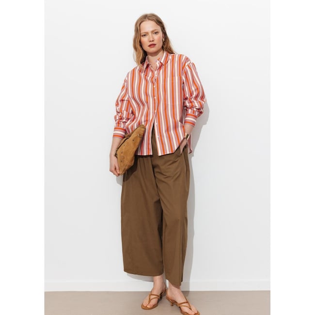 Chemise rayée oversize rayé orange <span itemprop=