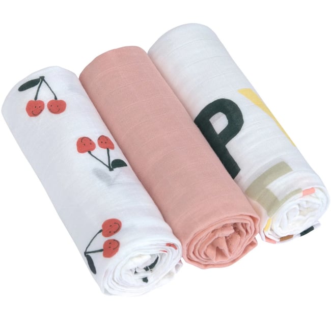 Lot de 3 langes blanc, rose, rouge <span itemprop=