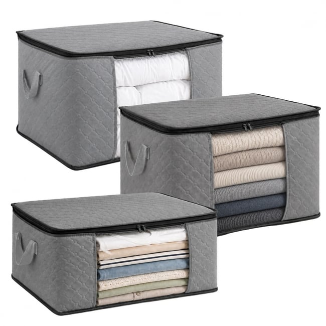 Lot de 3 sacs de rangement pliable pour vêtements, linge de maison avec poignées - VIVEZEN