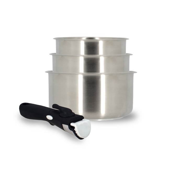 Set 3 casseroles 16/18/20 cm en acier inoxydable avec poignée, IRIS inox <span itemprop=