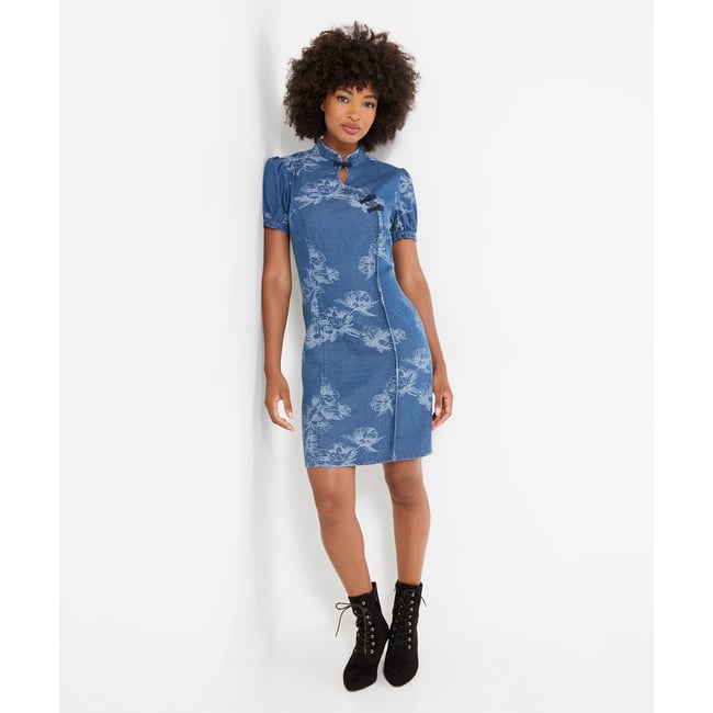 Robe Courte en Jean Jacquard Jessie bleu <span itemprop=