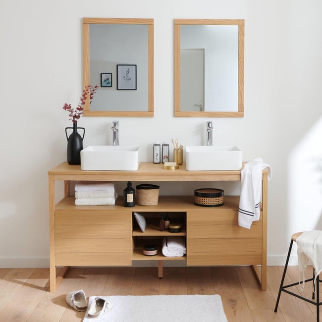 Meuble double vasque chêne ATOLL Couleur bois <span itemprop=