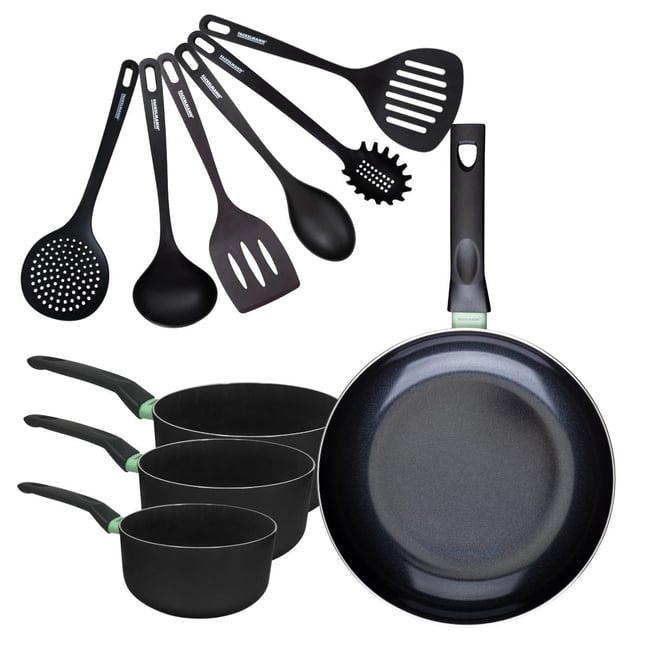 Batterie 1 poêle 30cm + 3 casseroles 16/18/20cm BRANDAO noir|vert <span itemprop=