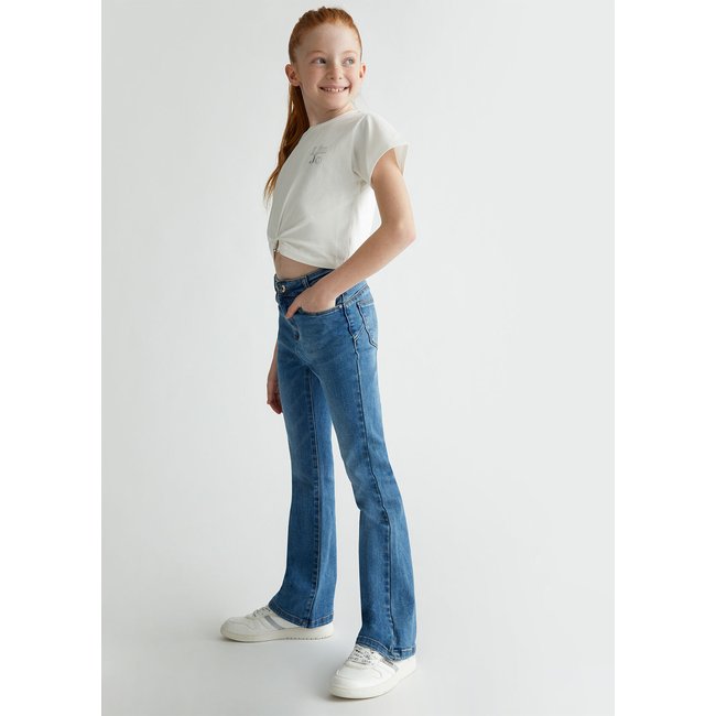 Jean évasé à taille haute denim bleu foncé <span itemprop=