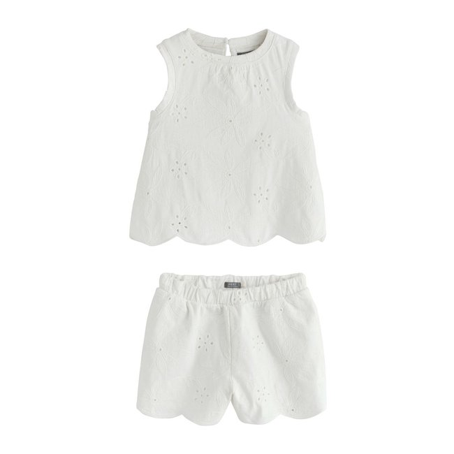 Ensemble short et débardeur brodé écru <span itemprop=