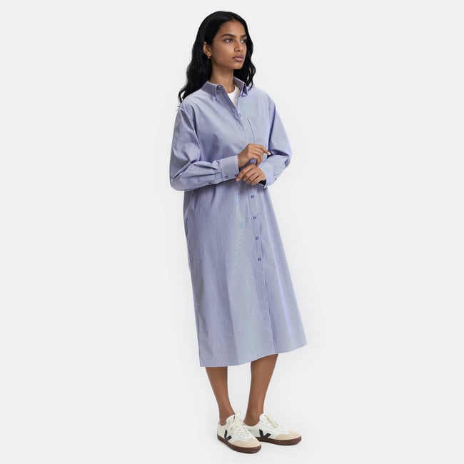 Robe-chemise, longue, à rayures, manches longues rayé bleu/blanc <span itemprop=