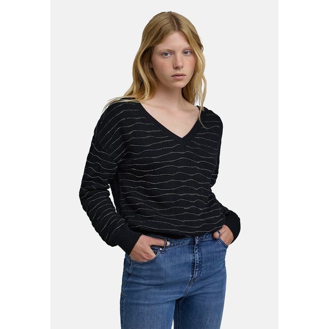 Jersey de punto en parte delantera y trasera con rayas de hilo brillante negro <span itemprop=