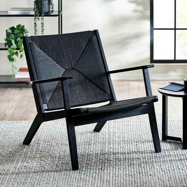 Ophelia Boho Oak & Rattan Accent Chair, black, SO'HOME