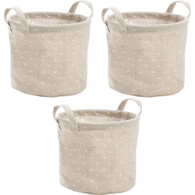 Cache pot jute pois blancs (Lot de 3) Couleur crème <span itemprop=