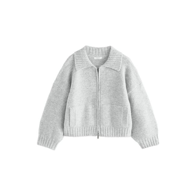 Sweat à capuche zippé en maille gris <span itemprop=