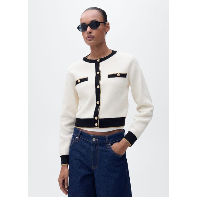 Cardigan en maille à double bordure écru <span itemprop=