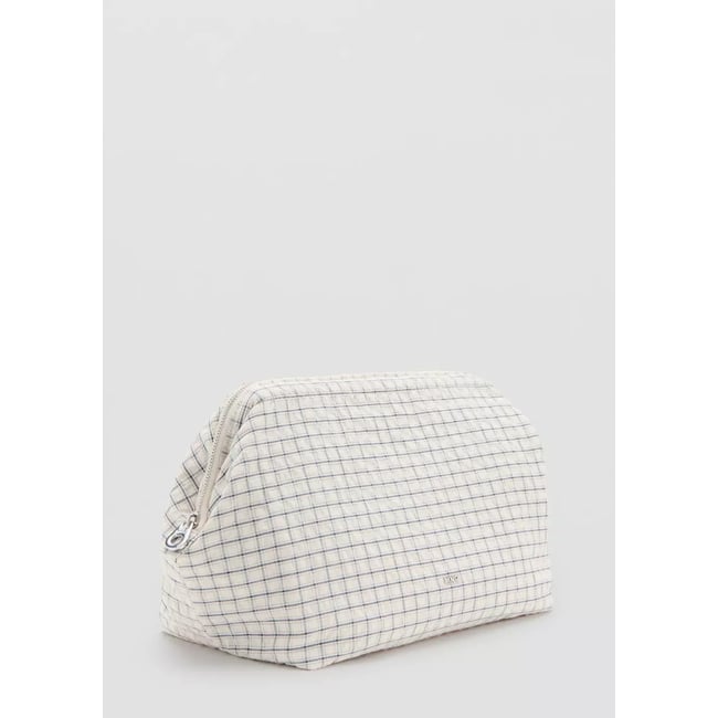 Trousse de toilette à carreaux en coton écru <span itemprop=