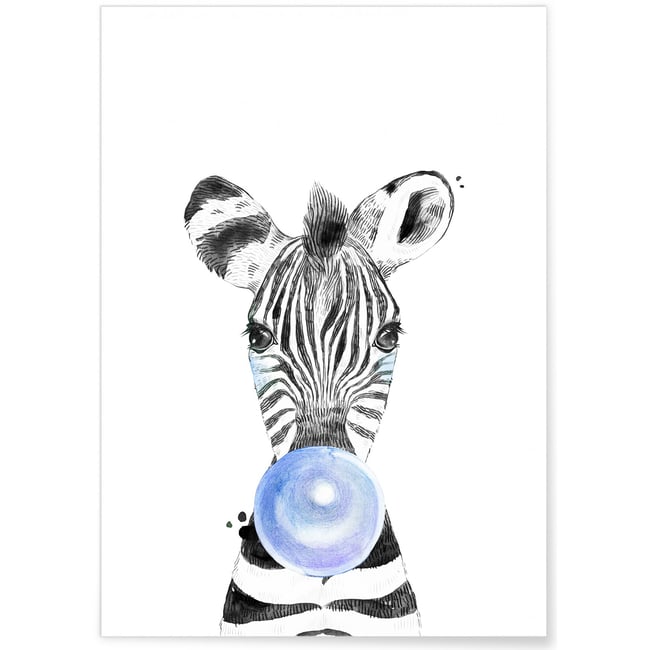 Poster Bulle de Zèbre bleue Couleur blanc <span itemprop=