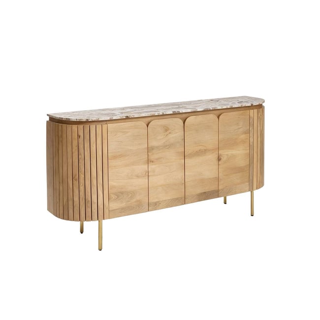 Buffet en bois de manguier et marbre CYRENE Couleur bois clair <span itemprop=