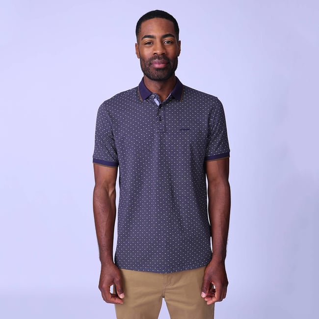Polo micro-imprimé Honoré bleu marine <span itemprop=