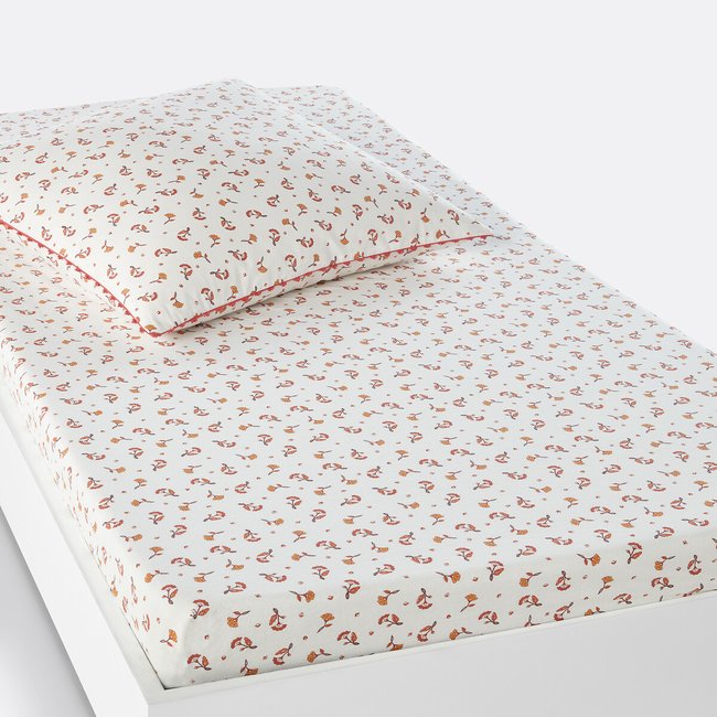 Drap housse coton lavé, Sabana imprimé fleurs <span itemprop=