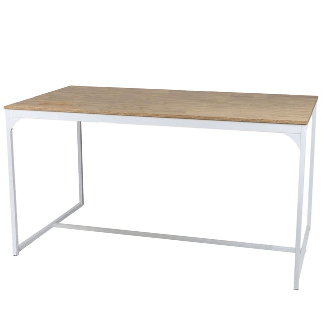 Table salle à manger en bois et métal blanc style industriel 150x80x75cm Couleur blanc <span itemprop=