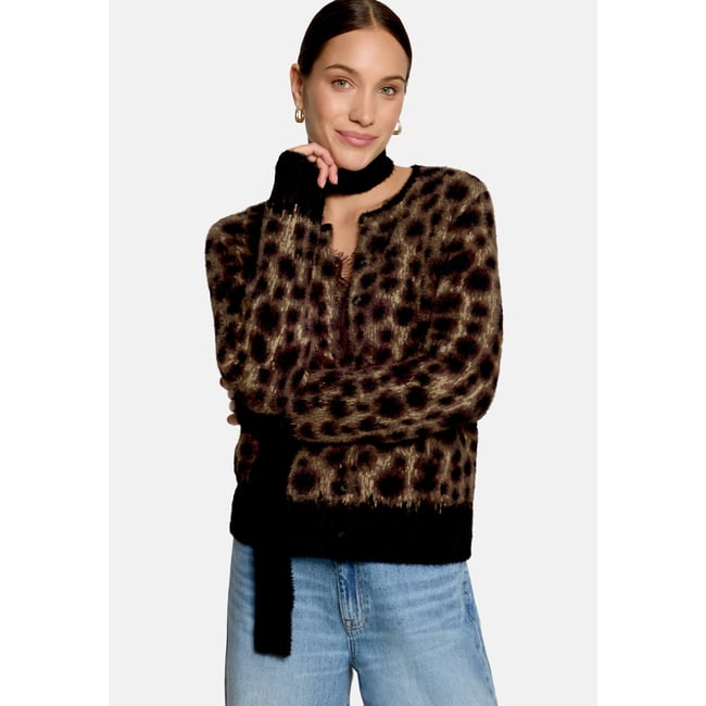 Cardigan en maille casual à motif jacquard patch black/brown <span itemprop=