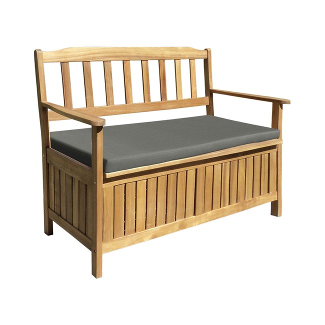 Banc de jardin en acacia avec coffre de rangement marron <span itemprop=