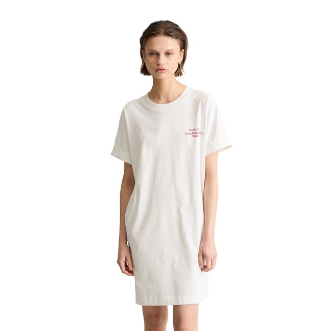 Robe en jersey capuche Crayfish, imprimé dos, manches Turn-Up en coton organique blanc <span itemprop=