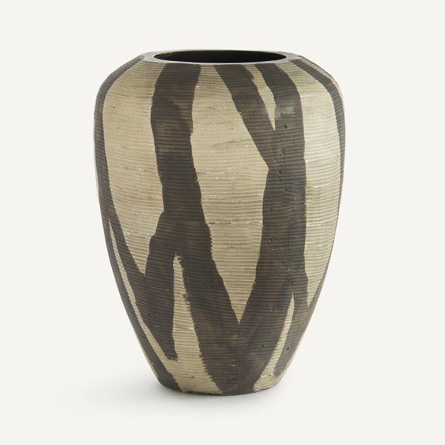 Jarrón de vidrio pintado con rayas mate, al. 20,5 cm, Hedi bronce envejecido <span itemprop=