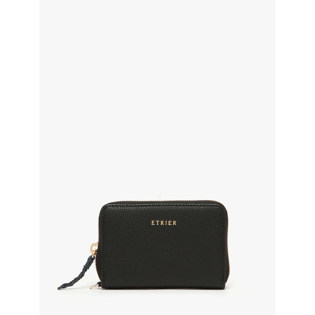 Porte-monnaie Torsade cuir noir <span itemprop=