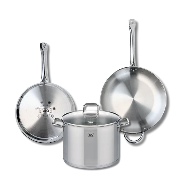 Batterie 2 poêles 28/32cm + 1 faitout 26cm PROFI CITRIN inox <span itemprop=