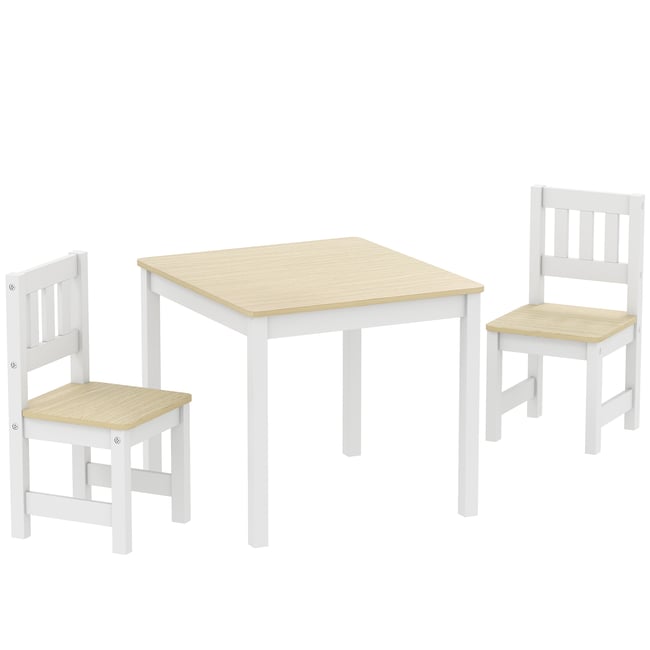 Ensemble table et chaises pour enfants MDF bois naturel, blanc <span itemprop=