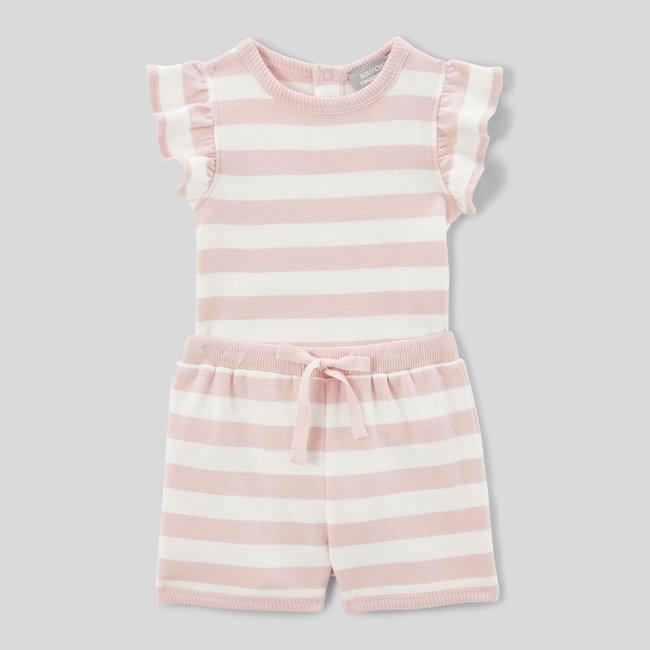 Ensemble body et short rayé en coton BIO GOTS petit coeur <span itemprop=