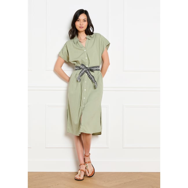 Robe chemise midi boutonnée khaki <span itemprop=
