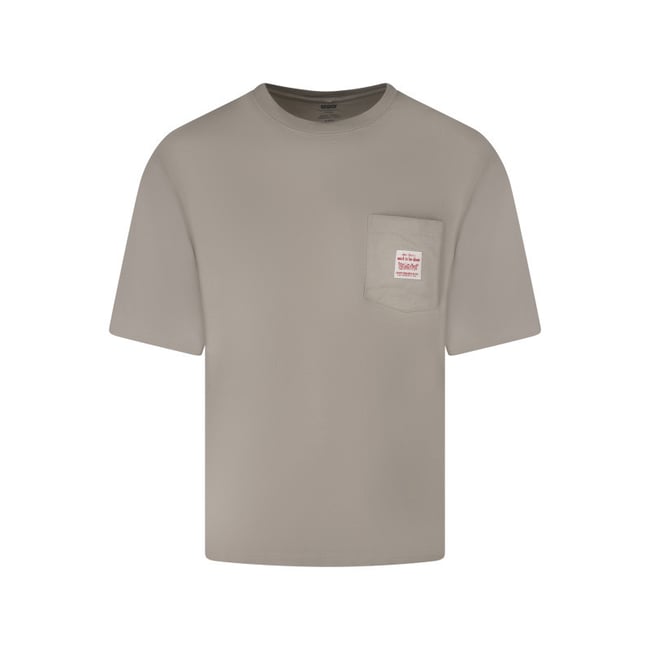 T-shirt en coton taupe uni avec une coupe droite et un col rond marron <span itemprop=