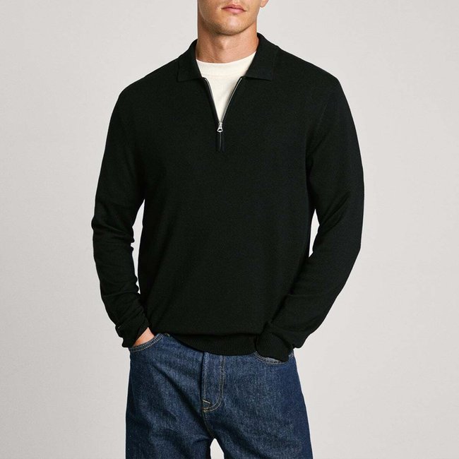 Polo Décontracté Avec Zip noir <span itemprop=
