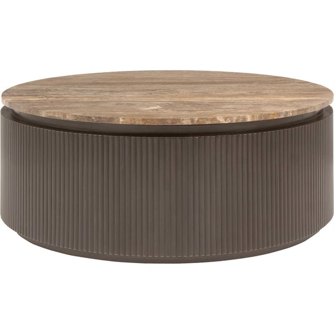 Table basse ronde en travertin RUSSO Couleur brun cendré <span itemprop=