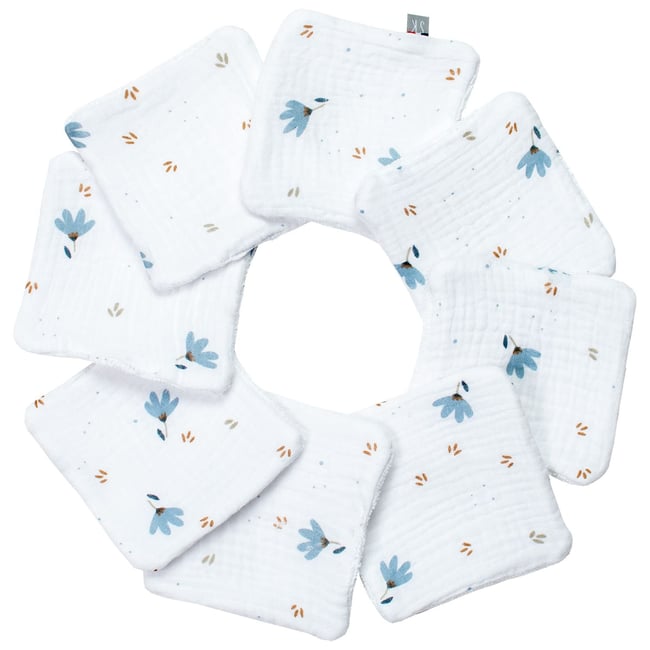 Lingettes bébé lavables 8 pièces bleuet imprimé floral <span itemprop=