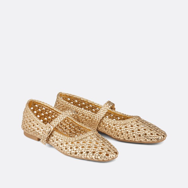 Ballerines babies tressées métallisées doré <span itemprop=