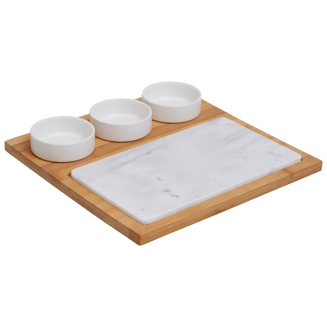 5-Piece Marble/Bamboo Cheese Board & Knives Set, white, SO'HOME