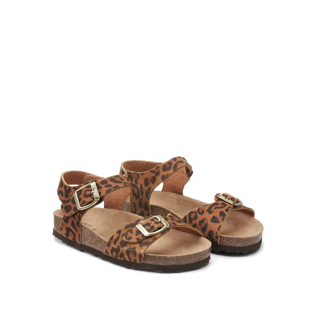 Kids Leopard Print Leather Sandals leopard print LA REDOUTE COLLECTIONS