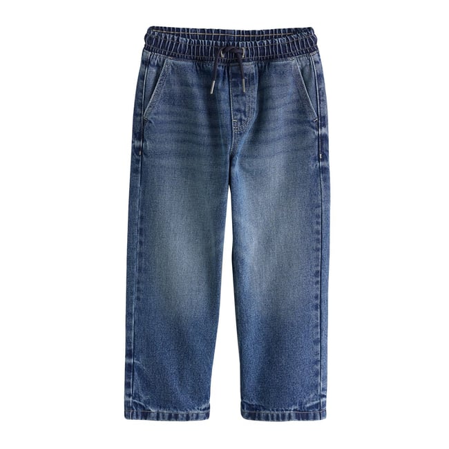 Jean large à taille élastique jean bleu moyen <span itemprop=