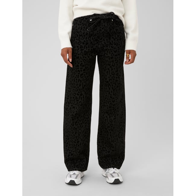 Pantalon imprimé coupe droite noir <span itemprop=
