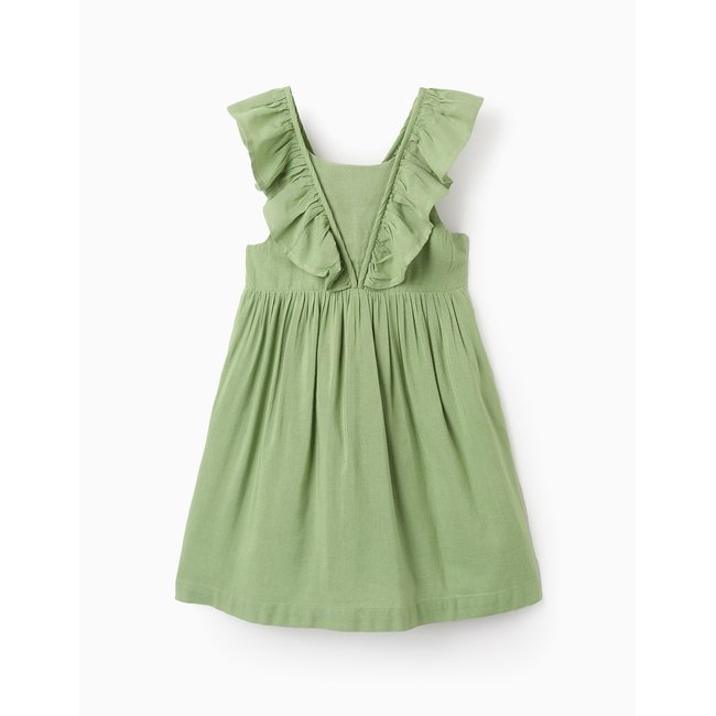 Robe en Viscose, Coton et Lin avec Volants vert clair <span itemprop=