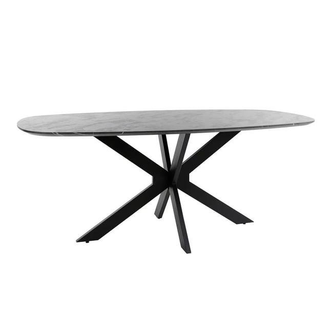 Table de repas ovale effet marbre - ROCK Couleur noir <span itemprop=