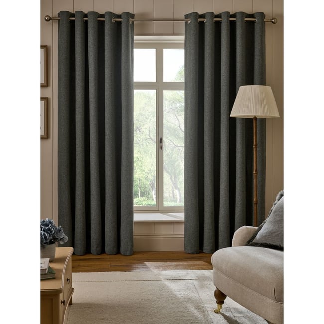 Rideaux à œillets et chevrons brossés vert <span itemprop=
