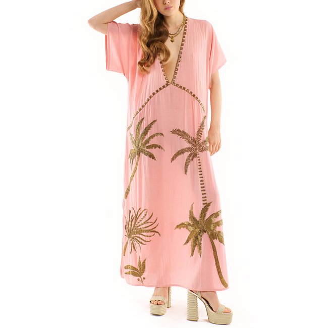 Robe tunique longue decolleté en V avec broderie sequins ANNIE - WILD