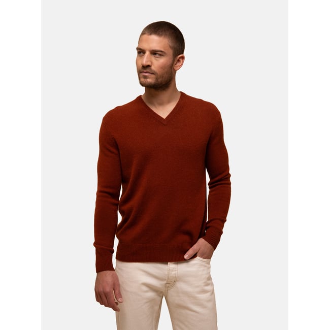 Pull Col V 4 Fils Écureuil Nathan marron <span itemprop=